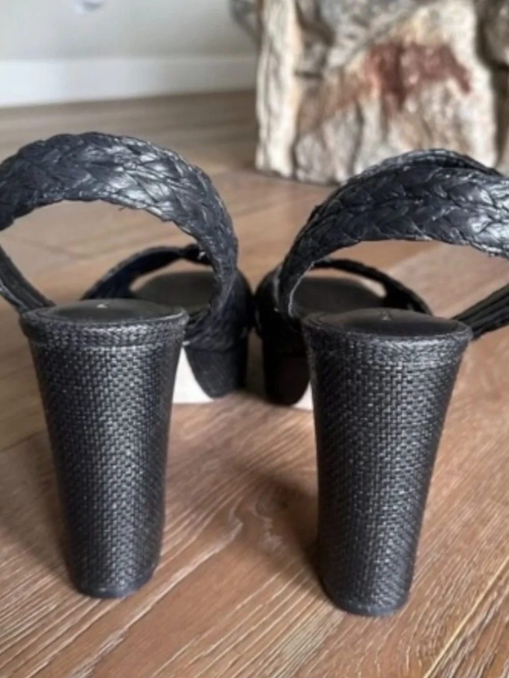 MARC FISHER Chela Espadrille Platform Sandal Black Square Toe Heel Size 11 NEW